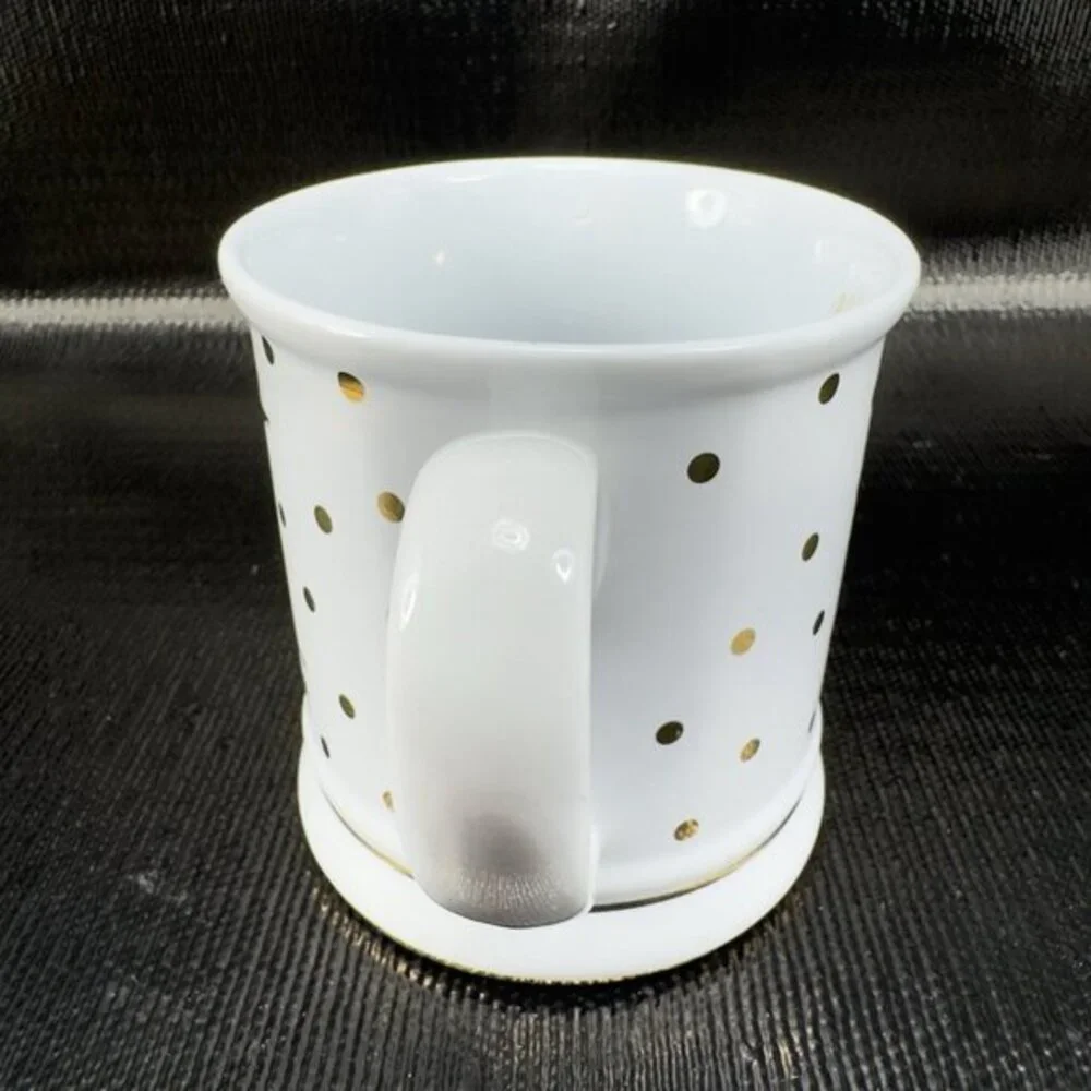 Pier 1 Imports Stoneware Coffee Mug Cup Monogram Letter M‎ White Gold Dots Mug